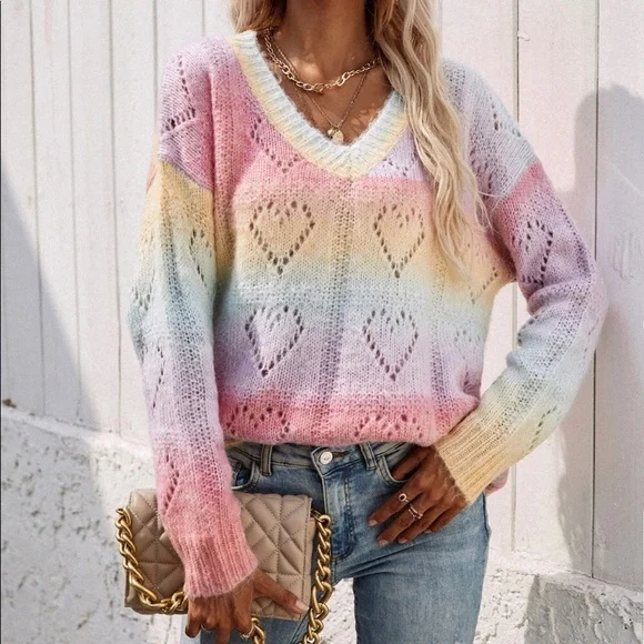 Rainbow heart sweater Medium. NWT - Picture 2 of 8